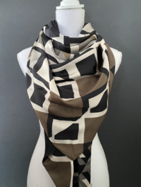 Bruin-zwart colourblock / zwarte mini stip, couture sjaal