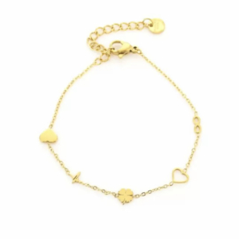 Stainless steel armband met hartje, klaver etc.. Goud/Zilver