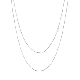 Stainless steel ketting, dubbellaags, met pareltjes. Zilv