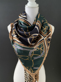 Klassiek navy-groen satijn dessin / luipaard print.  Couture sjaal.