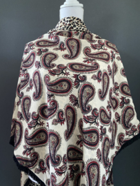 Paisley dessin in ecru - zwart - bordeaux rood / panter print, couture sjaal.