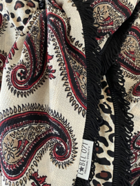 Paisley dessin in ecru - zwart - bordeaux rood / panter print, couture sjaal.