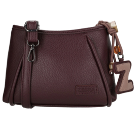 Zebra tas met lange band + bagcharm.Model Sofie. Bordeaux
