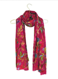 Imbarro, grote dunne  langwerpige sjaal / pareo. Paradise print. Magenta / donker roze
