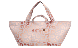 Super grote Shopper / Strandtas / Weekendta. Zacht lila-roze met roze (rosé gold-look) panterprint