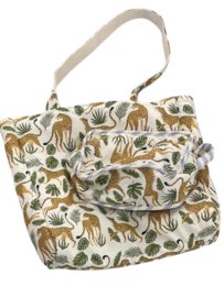 Reversible katoenen tas met print. La Dolce Vita. Lichtblauw-ecru