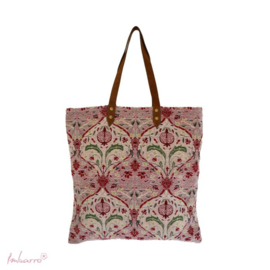Mooie jaquard shopper (dikke stof) van Imbarro. Roze combi