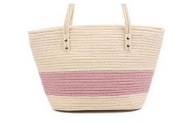 Medium katoenen shopper / strandtas. Ecru - roze