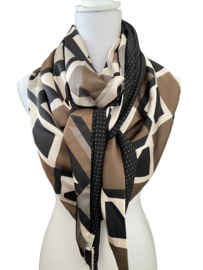 Bruin-zwart colourblock / zwarte mini stip, couture sjaal