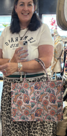 “Harde” tas / mini shopper roze stof paisley / bloemen.