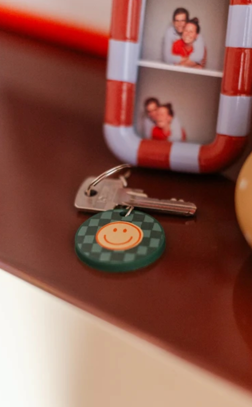 Sleutelhanger SMILEY ruit. Groen-geel-oranje