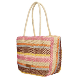 Lichtgewicht rattan shopper horizontale streep kleur.