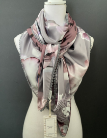 Grijs - oudroze bloem dessin / oudroze - zwarte stip, couture sjaal