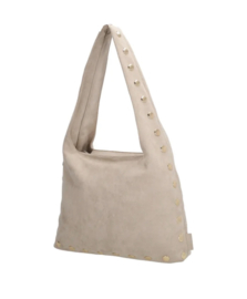 Grote Zebra tas. Model Lilou. Met gouden studs. Licht taupe (naturel)