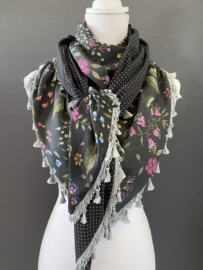 Fantastische kleurige bloemen print  / mini stip,  couture sjaal.