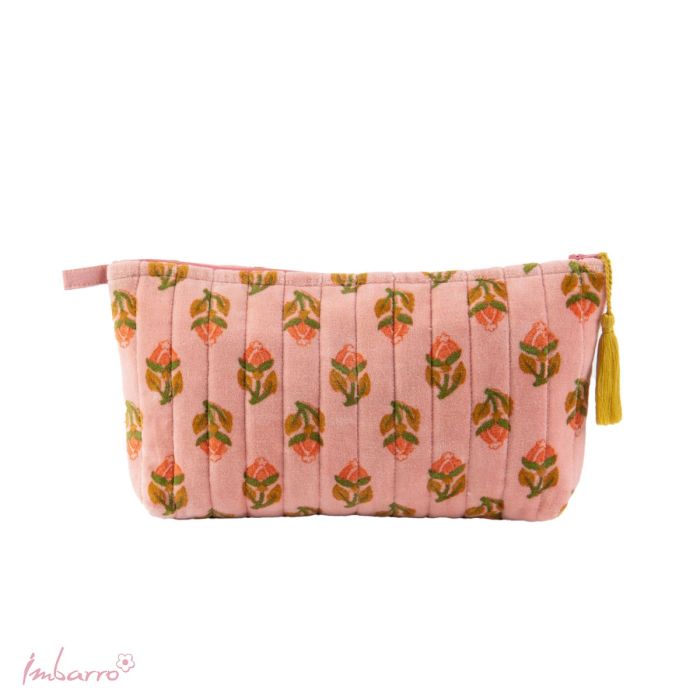 Mooie fluwelen clutch / toilettas Lovely Flowers  van Imbarro, groen.