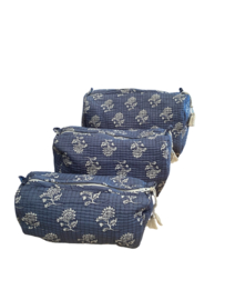 Katoenen toilettas met voering. Blauw-wit. Verschillende maten. Prijs vanaf