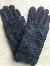 Handschoenen, dubbel deel brei, kabel grof. Navy blauw