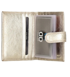 Mini porto / pasjes houder / creditcard etui. écht leer. Goud.