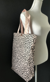 Super leuke katoenen Shopper.  Roze + luipaard / panter print.