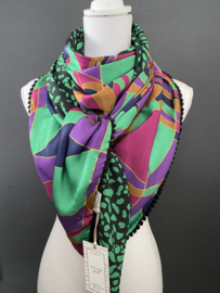 Felle kleuren grafisch colourblock / groene panter, couture sjaal