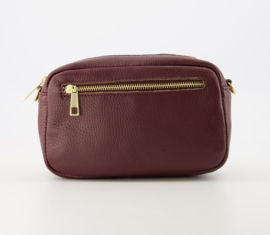 Echt leer tasje, bordeaux rood / burgundy. Gouden ritsen.