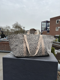 Super grote Shopper / Strandtas / weekendtas. Stevig katoen Canvas. Bruin panter.