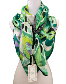 Groen - Lime retro design / zwart - wit blokje, couture sjaal