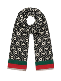 Langwerpige soft sjaal, Gucci style met bijtjes.