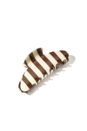 Haar klem / clip. kunststof. Bruin-offwhite streep.