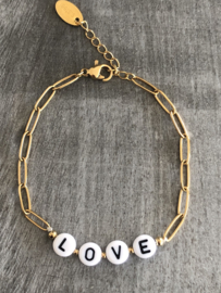 RVS (stainless steel) armband. L O V E  Goudkleurig.