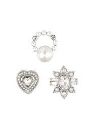 Set van 3 kleine broches. Wit / zilver.