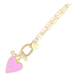 Fushi stainless steel ketting met gekleurd hart.