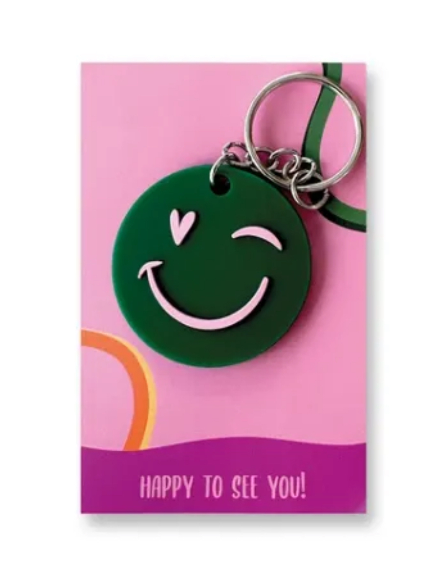 Sleutelhanger SMILEY KNIPOOG. Groen-roze