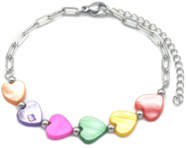 RVS (stainless steel) hartjes ketting. Multi colour. Zilver of goud