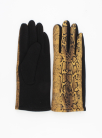 Handschoenen, Okergeel / Zwart,  snake.