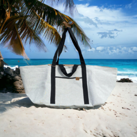 Super grote Shopper / Strandtas / weekendtas. Grijs - zwart.