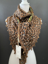Groot bloem patroon, bruin-groen / panter print bruin,  couture sjaal.