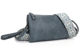 Jeans Blauw horizontaal tasje New York, imitatie leer + geweven band.