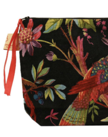 Mooie fluwelen clutch / toilettas  van Imbarro, Zwart,  paradise print.