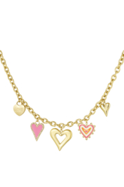 Grove RVS (stainless steel) ketting met hart bedels. goud met roze