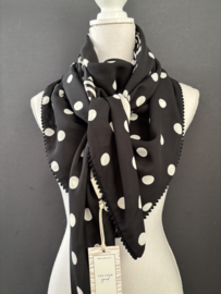 Zwart-ecru geografisch design / zwart-ecru stippen print,  couture sjaal