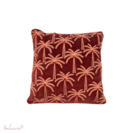 Mooi velvet kussen van Imbarro. Palm borduur. Brique-Bordeaux