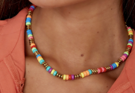 Regenboog disc kralen ketting + rvs kraaltjes en sluiting