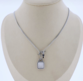 RVS (stainless steel) ketting met vierkante parelmoer hanger