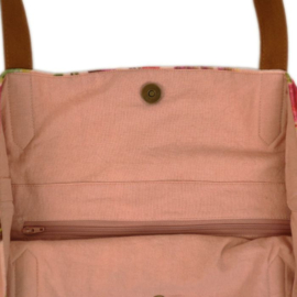 Mooie fluwelen shopper van Imbarro. Licht roze / soft pink. Paradise print.