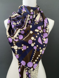 Geometrische vormen, bruin, lila, blauw dessin met, couture sjaal.