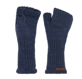 Knit Factory, gebreide handwarmers / wanten zonder vingers. Jeans blauw