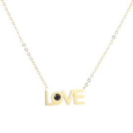 RVS (stainless steel) ketting. Tekst “love”. Goudkleurig met zwart.