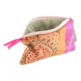 Medium Toilet tas van Goround, fluweel. 2 dessins. Roze-cognac-beige